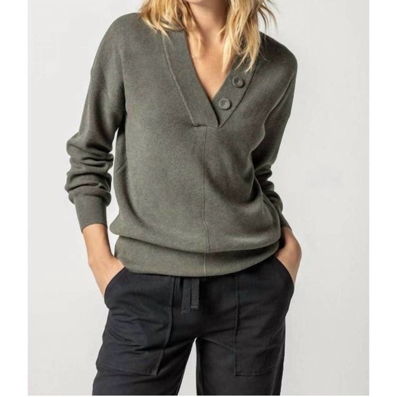 Lilla P Easy Button Shawl Collar SweaterMoss V-Neck Large